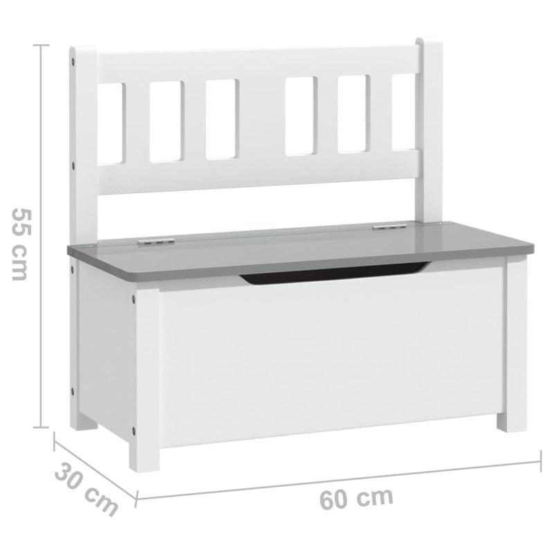 Oppbevaringsbenk for barn hvit og grå 60x30x55 cm MDF