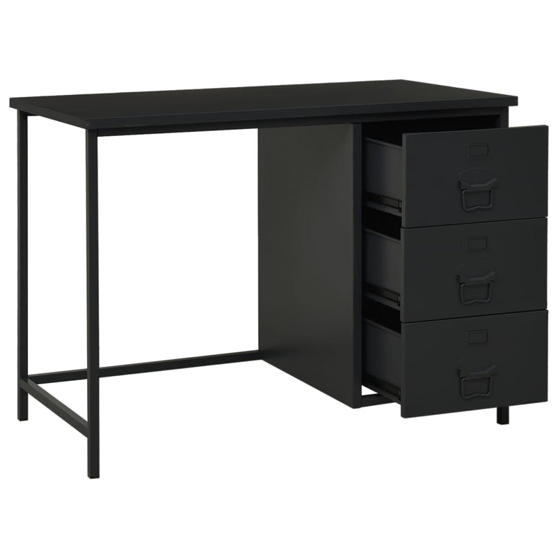 Industrielt skrivebord med skuffer svart 105x52x75 cm stål