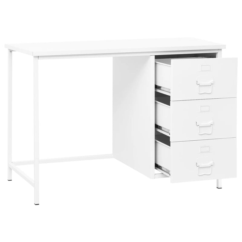 Industrielt skrivebord med skuffer hvit 105x52x75 cm stål