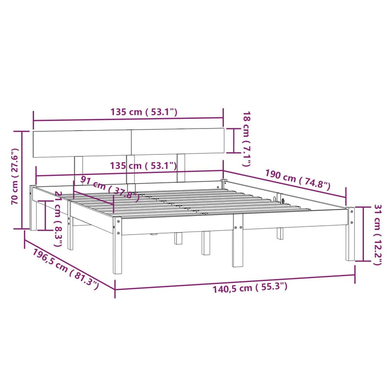 Sengeramme honningbrun heltre furu 135x190 cm UK Double