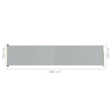 Uttrekkbar sidemarkise 140x600 cm grå