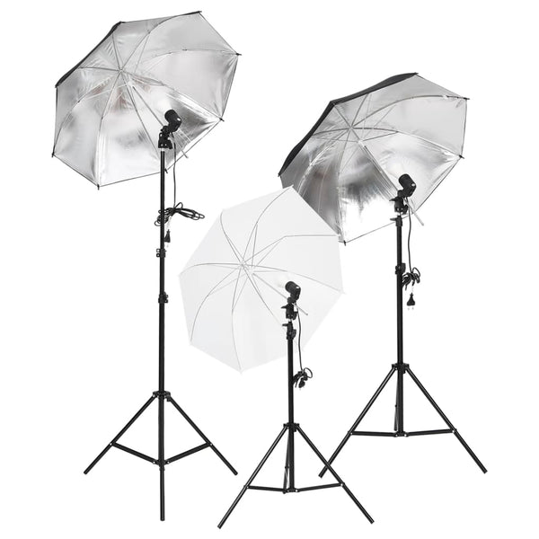 Studiobelysningssett med stativer og paraplyer