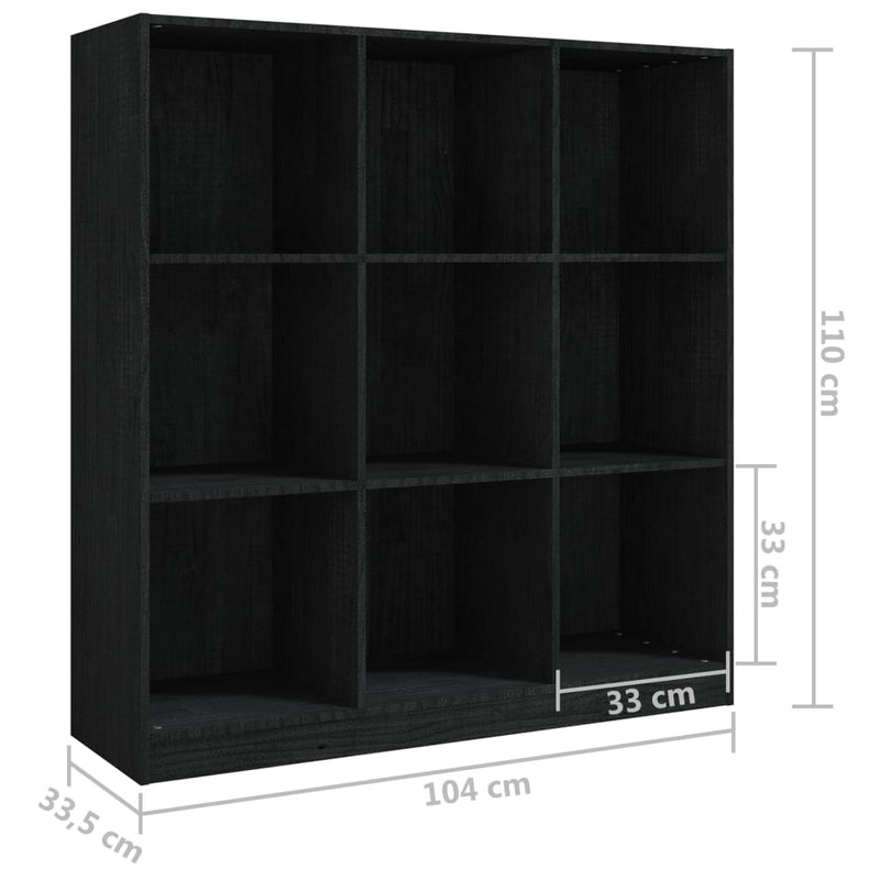 Bokhylle/romdeler svart 104x33,5x110 cm heltre furu