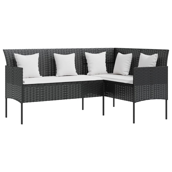 Sofa L-formet med puter polyrotting svart