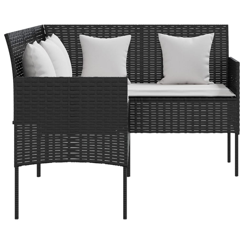 Sofa L-formet med puter polyrotting svart