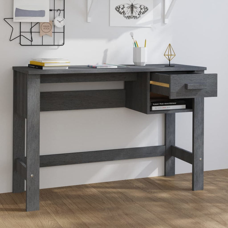 Skrivebord mørkegrå 110x40x75 cm heltre furu
