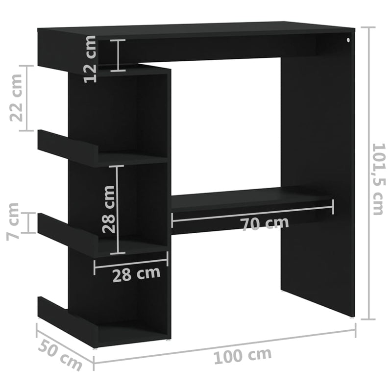 Barbord med oppbevaringsstativ svart 100x50x101,5 cm sponplate