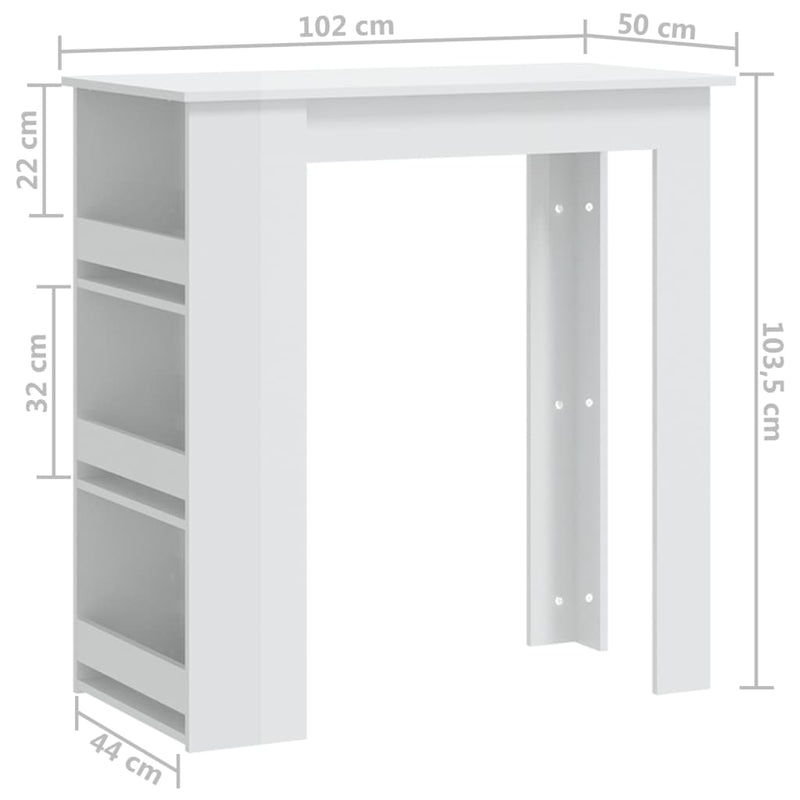 Barbord med oppbevaringsstativ høyglans hvit 102x50x103,5 cm