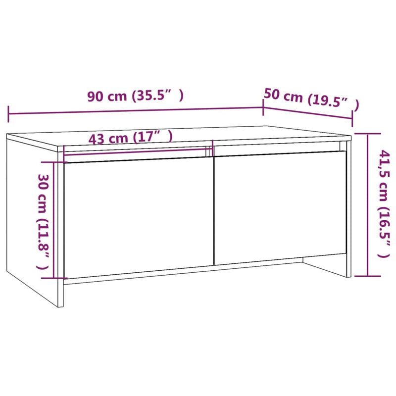 Salongbord hvit 90x50x41,5 cm sponplate