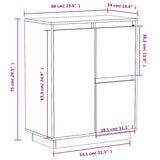 Skjenk hvit 60x34x75 cm heltre furu