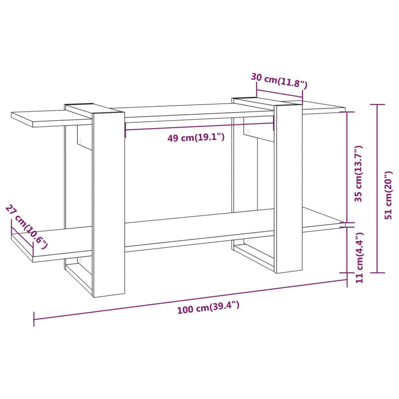 Bokhylle hvit 100x30x51 cm konstruert tre