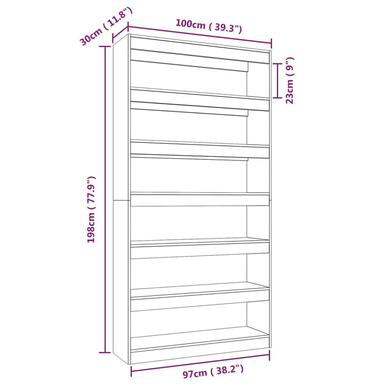 Bokhylle/romdeler brun eik 100x30x198 cm konstruert tre