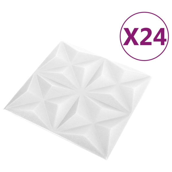 3D-veggpaneler 24 stk 50x50 cm origami hvit 6 m²