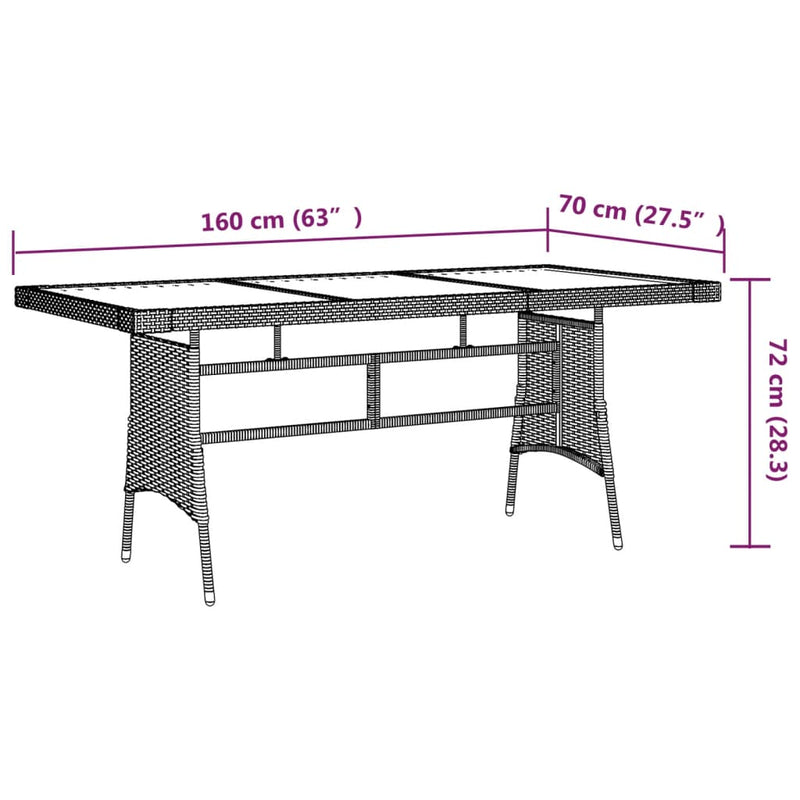 Hagebord grå 160x70x72 cm polyrotting og heltre akasie