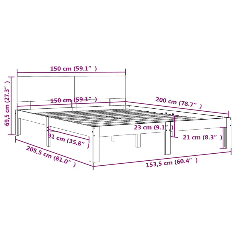 Sengeramme honningbrun heltre 150x200 cm 5FT King Size