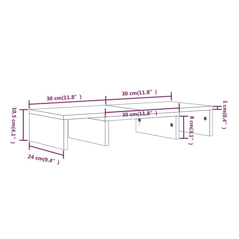 Monitorstativ honningbrun 60x24x10,5 cm heltre furu