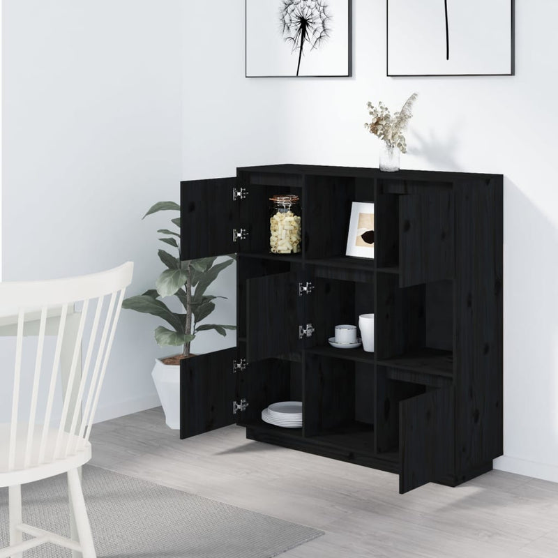 Highboard svart 110,5x35x117 cm heltre furu