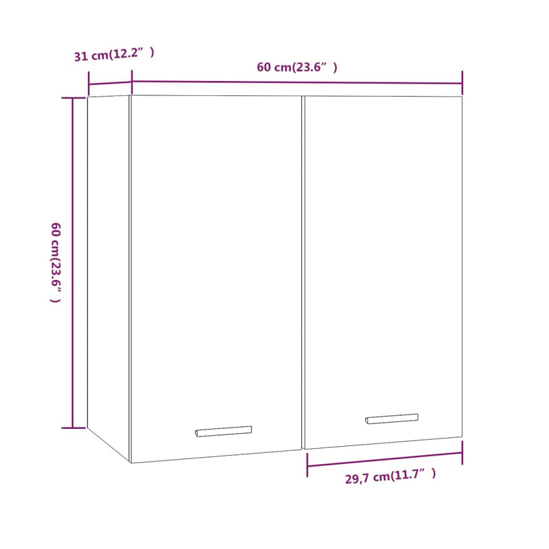 Hengende skap brun eik 60x31x60 cm konstruert tre