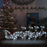 Reinsdyr og slede juledekorasjon 100 lysdioder utendørs sølv