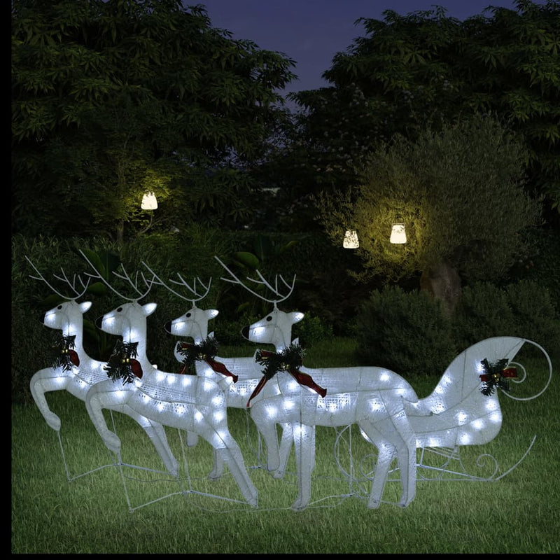Reinsdyr og slede juledekorasjon 100 lysdioder utendørs hvit