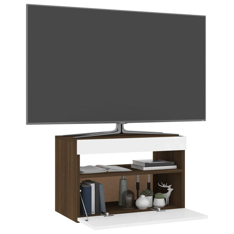 TV-benk med LED-lys brun eik 60x35x40 cm
