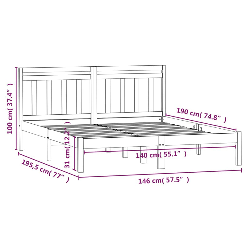 Sengeramme svart heltre furu 140x190 cm