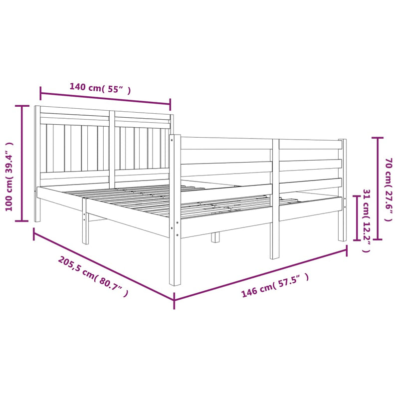 Sengeramme hvit heltre 140x200 cm