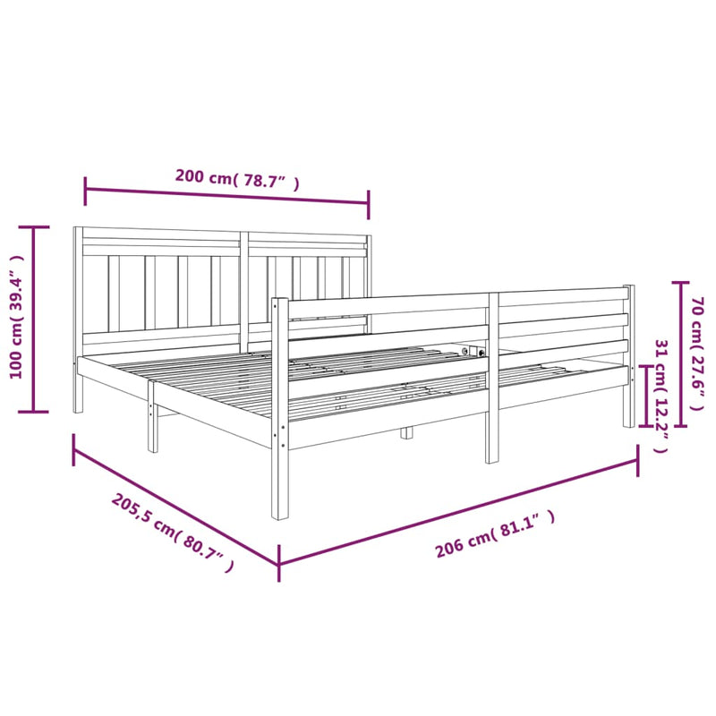 Sengeramme svart heltre 200x200 cm