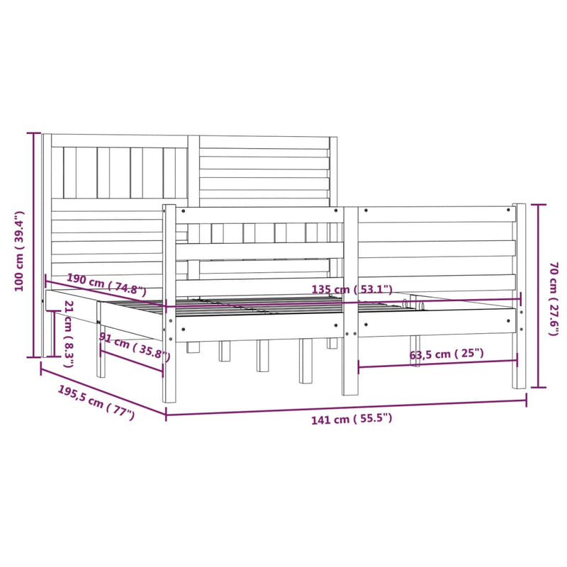 Sengeramme heltre 135x190 cm 4FT6 Double