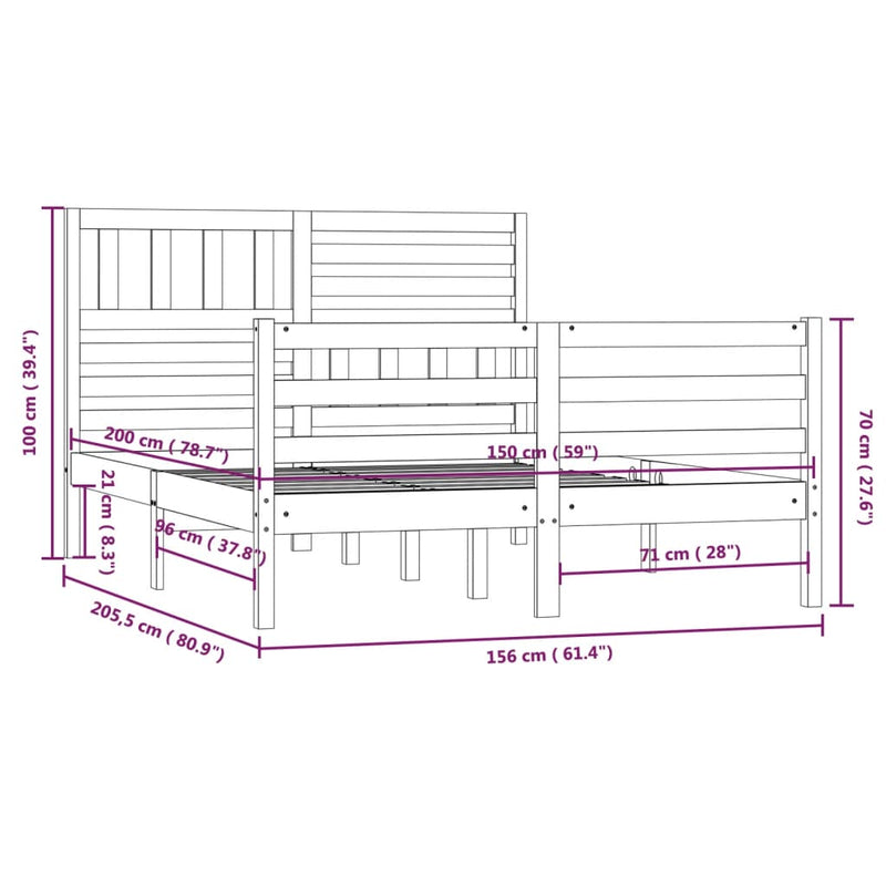 Sengeramme hvit heltre 150x200 cm 5FT King Size