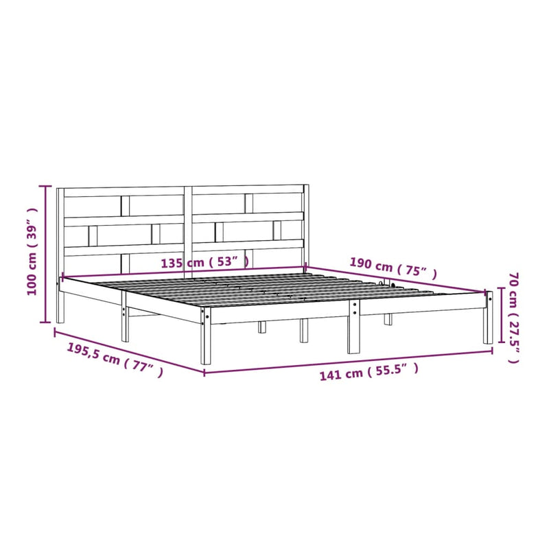 Sengeramme hvit heltre 135x190 cm 4FT6 Double