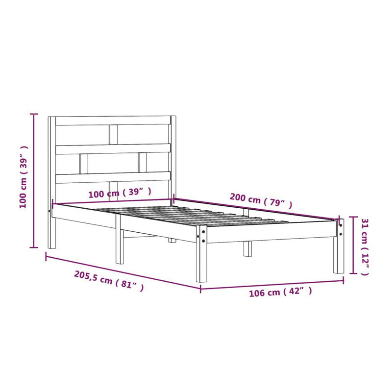 Sengeramme heltre furu 100x200 cm