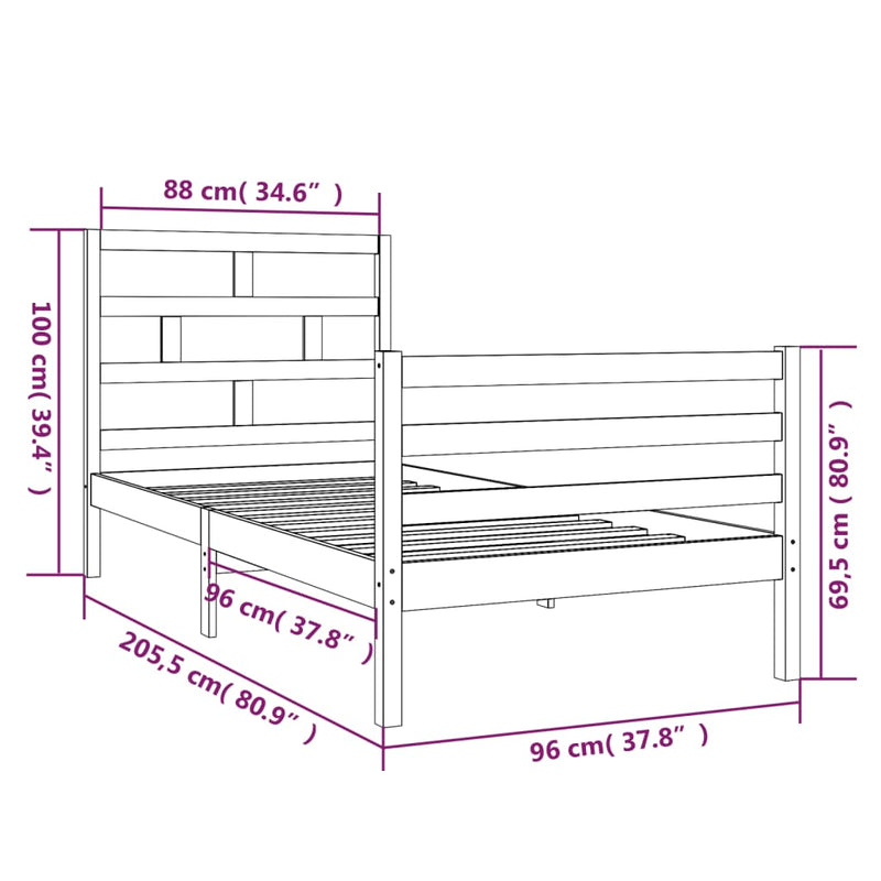 Sengeramme honningbrun heltre furu 90x200 cm 3FT Single