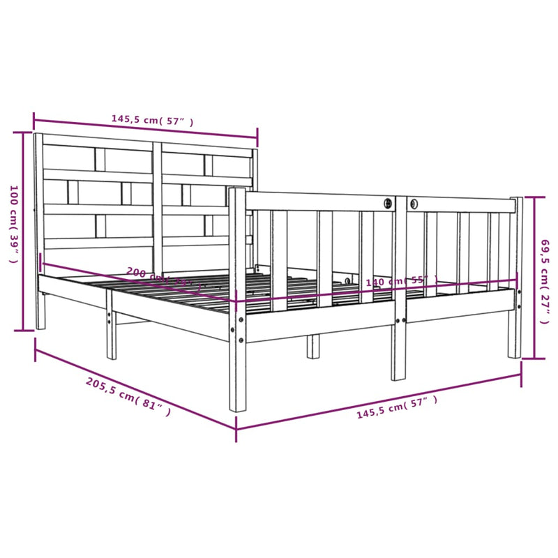 Sengeramme svart heltre furu 140x200 cm