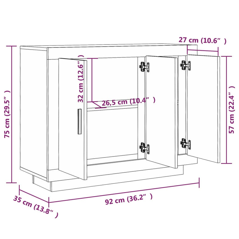 Skjenk svart 92x35x75 cm konstruert tre