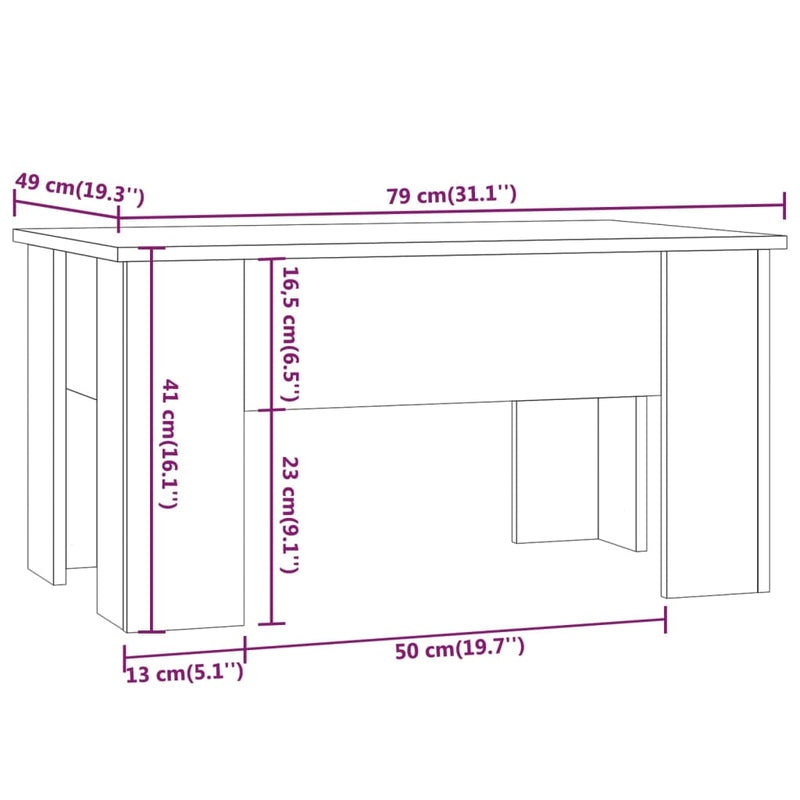 Salongbord høyglans hvit 79x49x41 cm konstruert tre