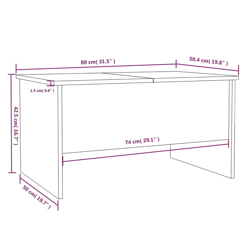 Salongbord hvit 80x50x42,5 cm konstruert tre