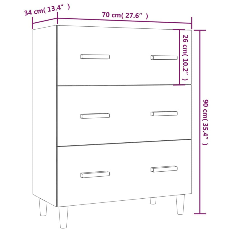 Skjenk svart 70x34x90 cm konstruert tre