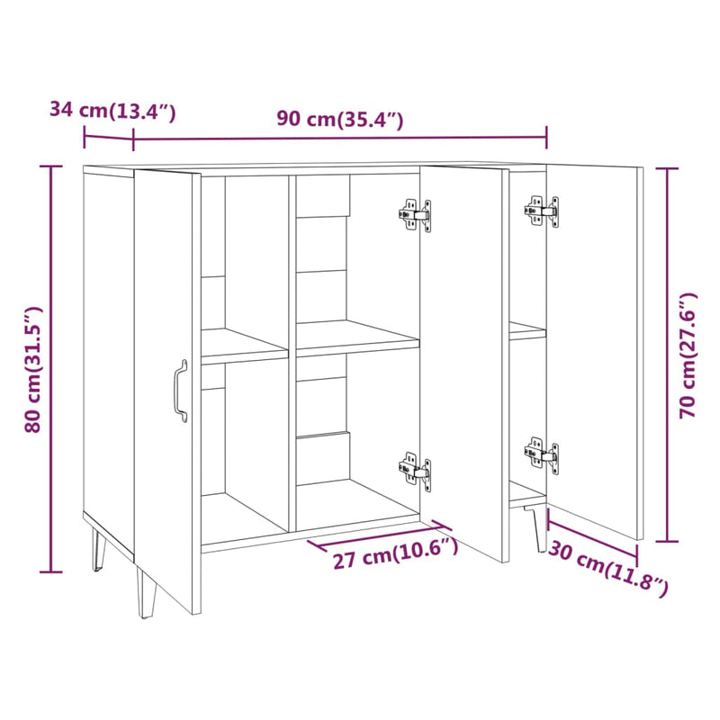 vidaXL Skjenk sonoma eik 90x34x80 cm konstruert tre