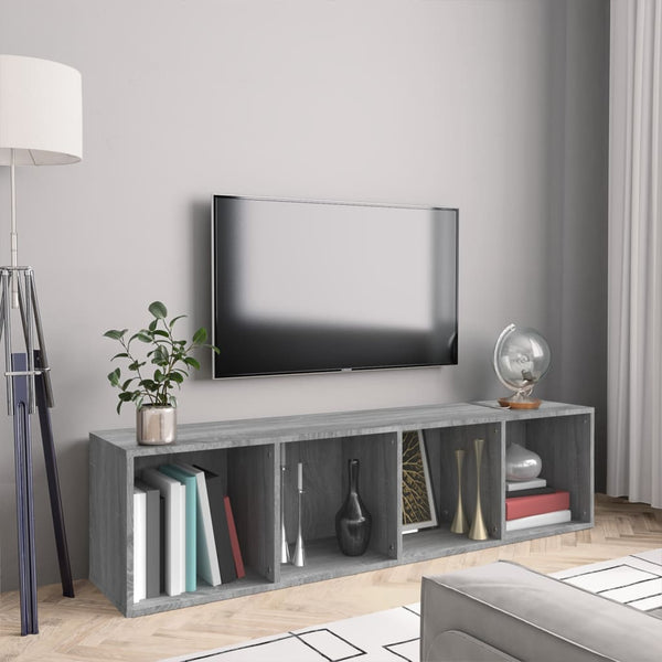 Bokhylle/TV-benk grå sonoma 143x30x36 cm konstruert tre