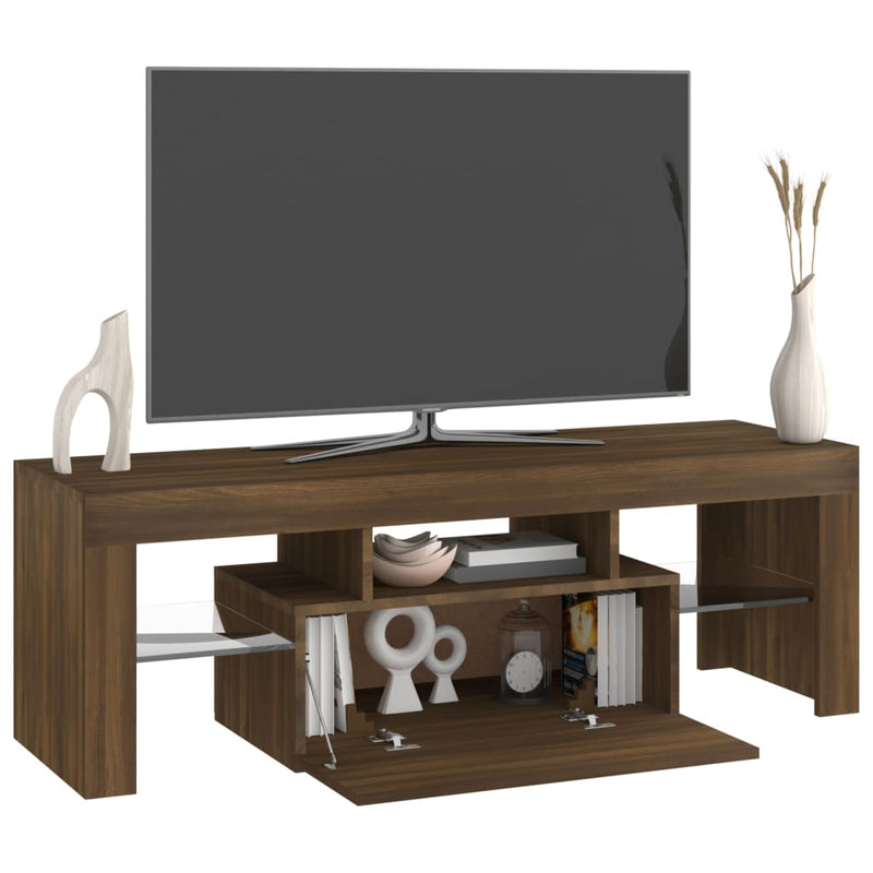 TV-benk med LED-lys brun eik 120x35x40 cm