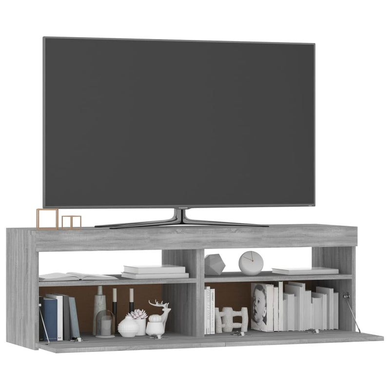 TV-benk med LED-lys grå sonoma eik 120x35x40 cm