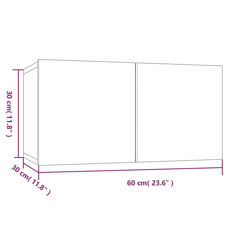 Hengende TV-benker 2 stk røkt eik 60x30x30 cm