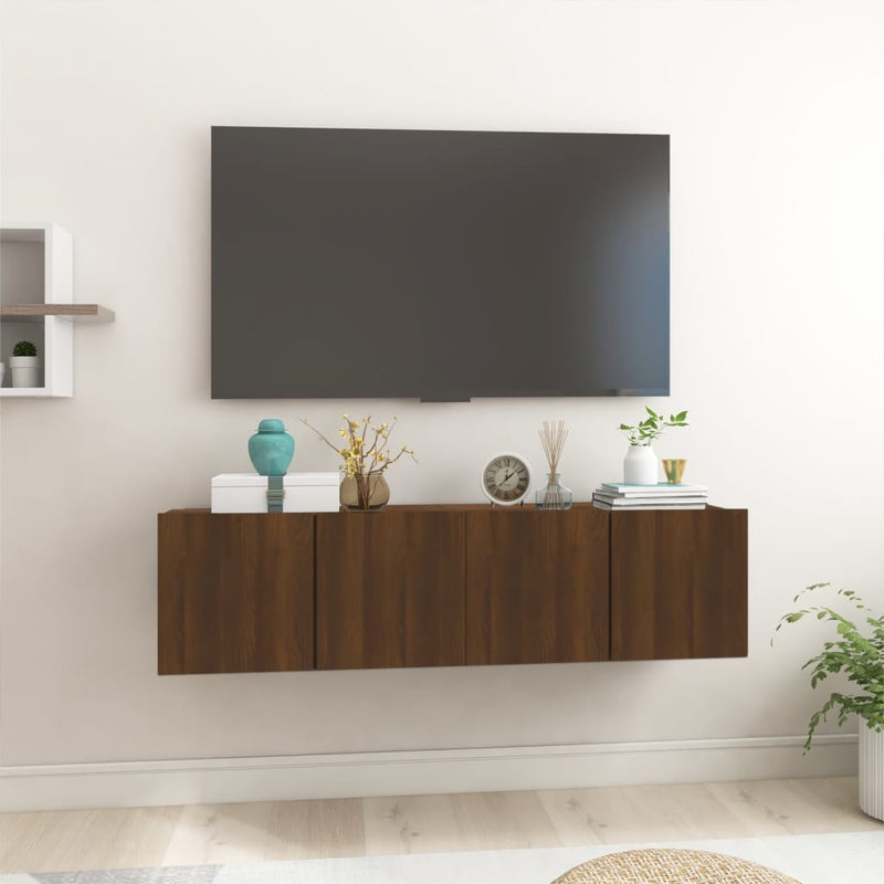 Hengende TV-benker brun eik 2 stk 60x30x30 cm konstruert tre