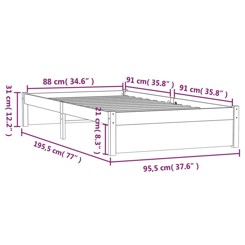 Sengeramme hvit heltre 90x190 cm 3FT Single