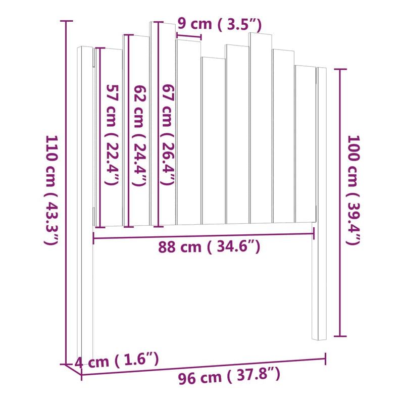 Sengegavl hvit 96x4x110 cm heltre furu