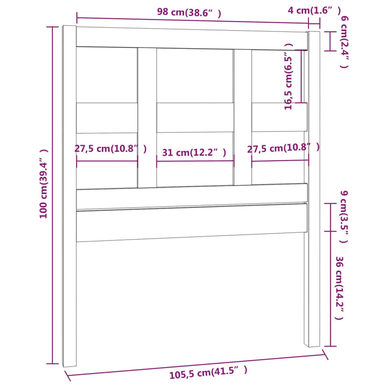 Sengegavl svart 105,5x4x100 cm heltre furu