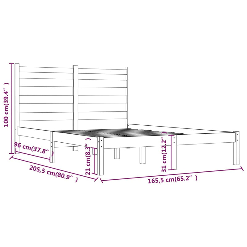 Sengeramme svart heltre furu 160x200 cm