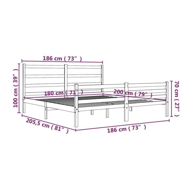 Sengeramme hvit heltre furu 180x200 cm 6FT Super King