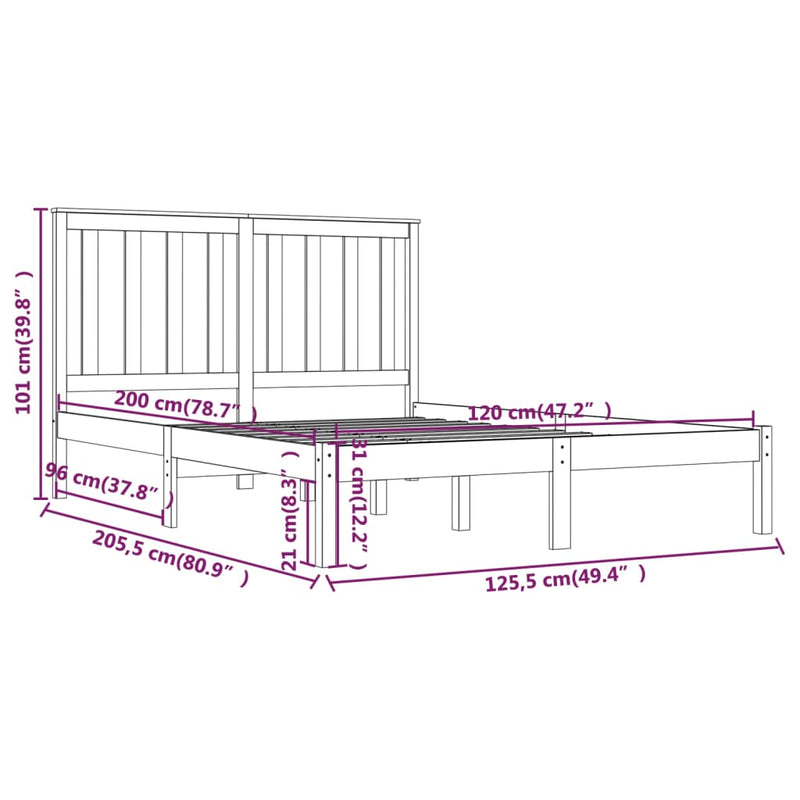 Sengeramme svart heltre furu 120x200 cm